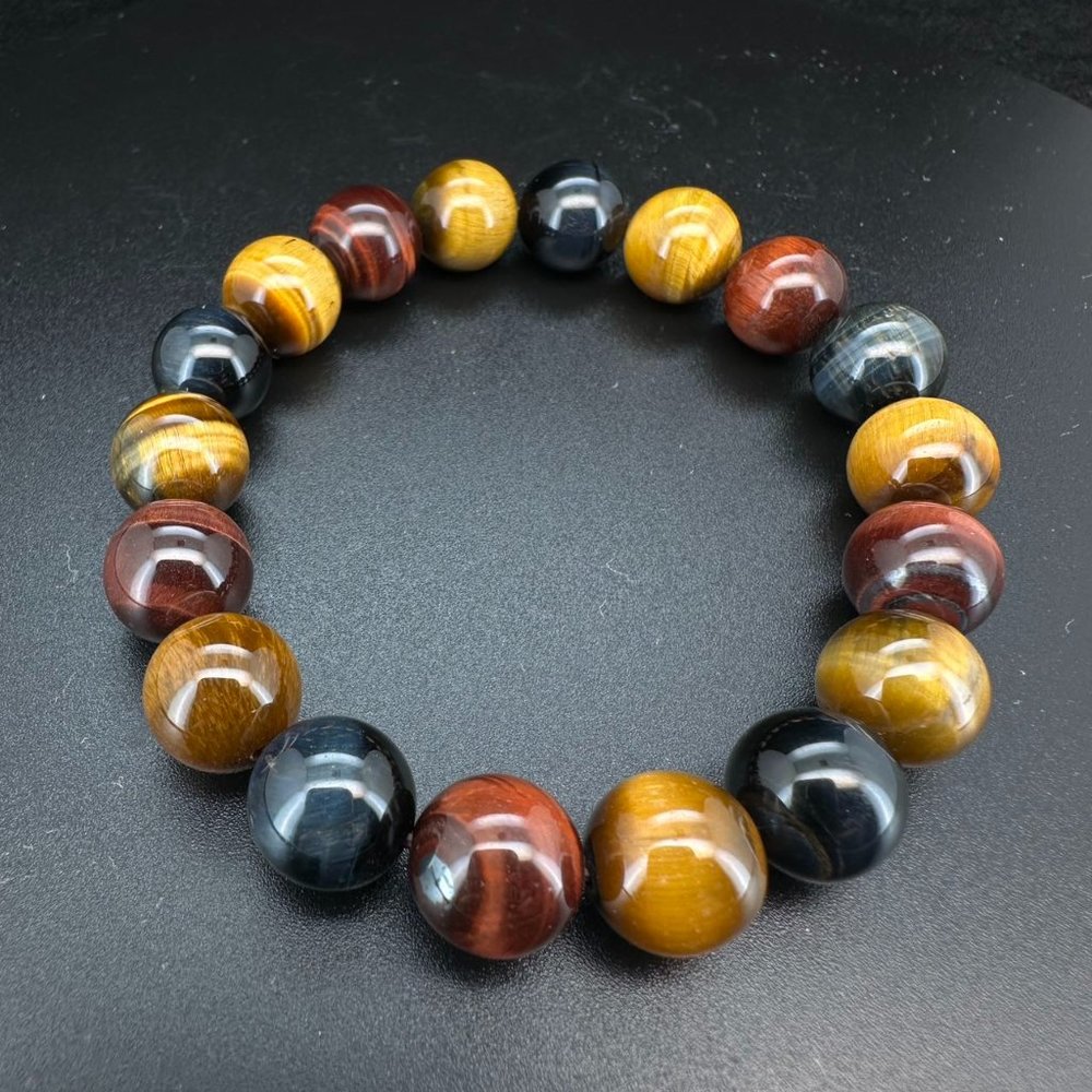 10mm Blue, Gold& Red Tiger Eyes top quality Natural Bracelet